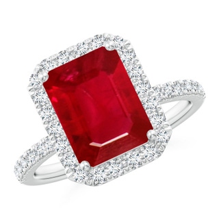 10x8mm AAA Emerald-Cut Ruby Classic Halo Engagement Ring in P950 Platinum