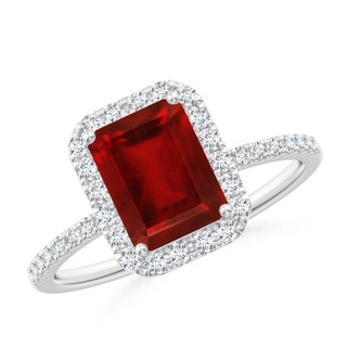 8x6mm AAAA Emerald-Cut Ruby Classic Halo Engagement Ring in P950 Platinum