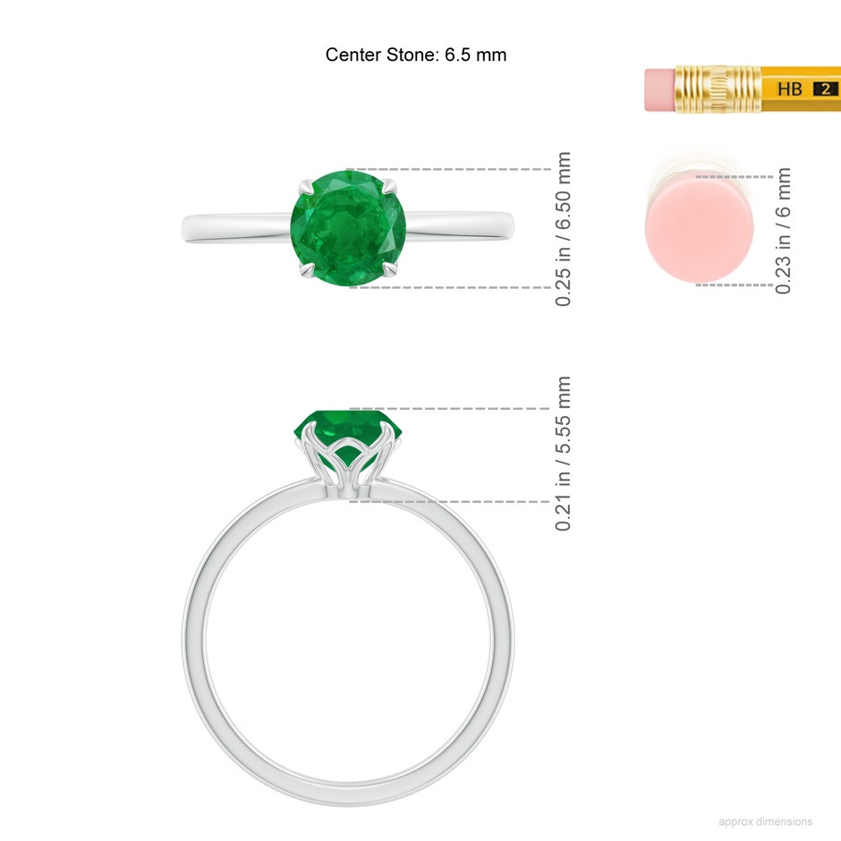 6.5mm AA Solitaire Round Emerald Classic Engagement Ring in P950 Platinum ruler