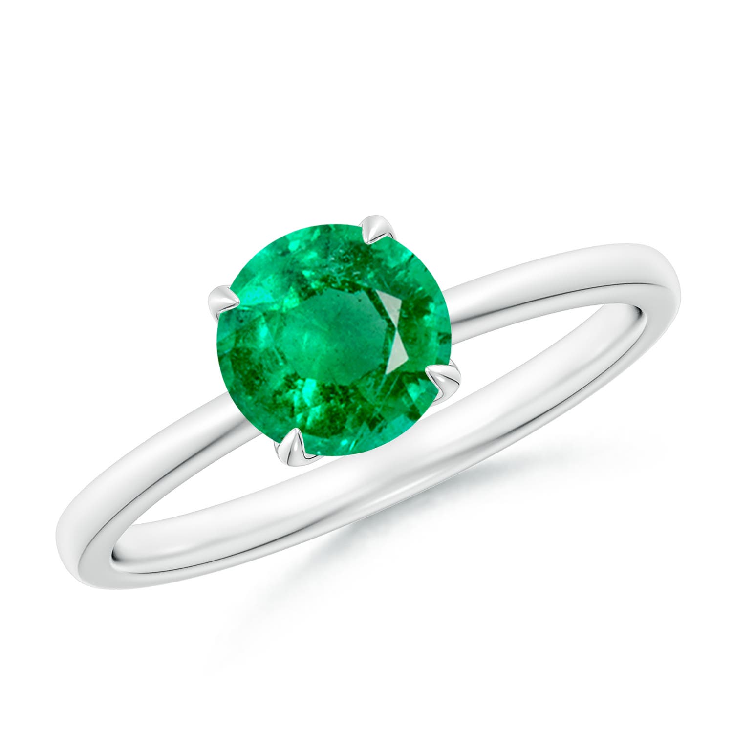 6.5mm AAA Solitaire Round Emerald Classic Engagement Ring in 18K White Gold