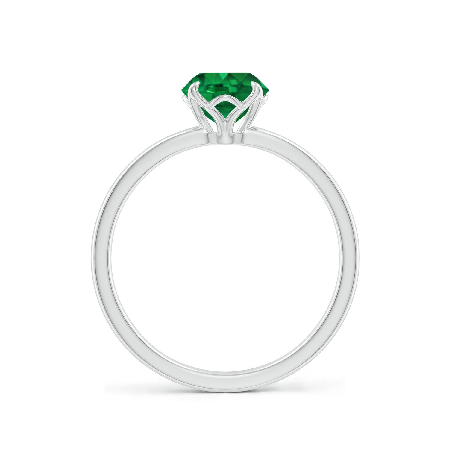 6.5mm AAA Solitaire Round Emerald Classic Engagement Ring in 18K White Gold