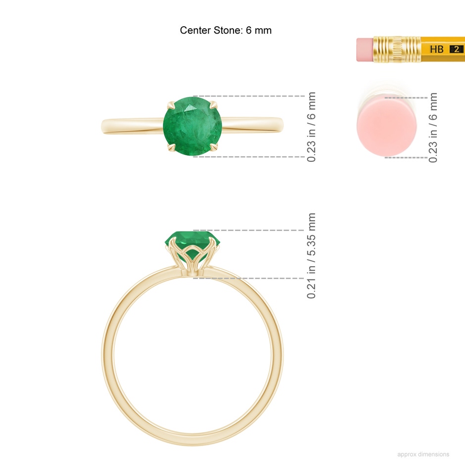 6mm A Solitaire Round Emerald Classic Engagement Ring in Yellow Gold ruler