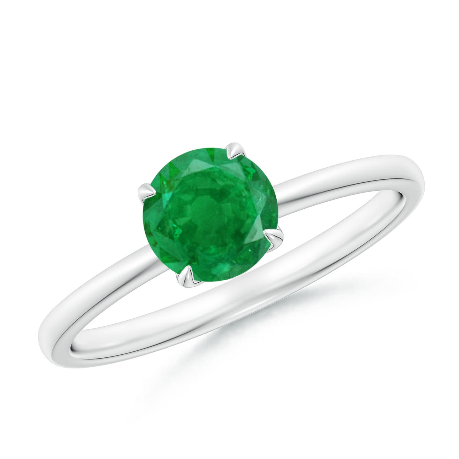 6mm AA Solitaire Round Emerald Classic Engagement Ring in 18K White Gold
