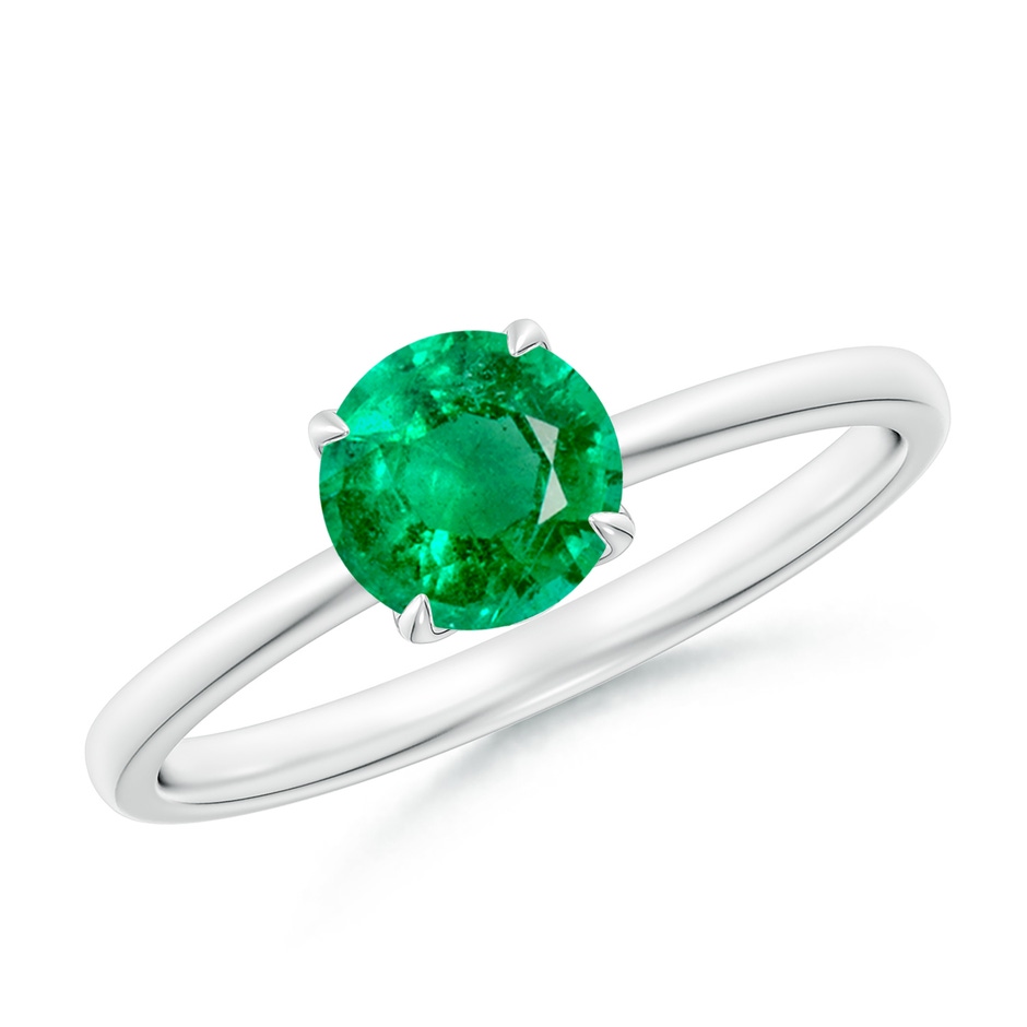 6mm AAA Solitaire Round Emerald Classic Engagement Ring in 18K White Gold 