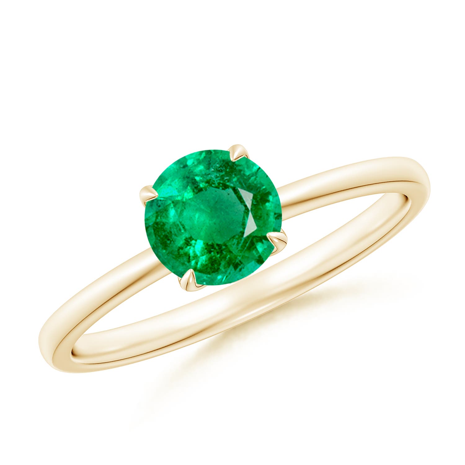 6mm AAA Solitaire Round Emerald Classic Engagement Ring in Yellow Gold