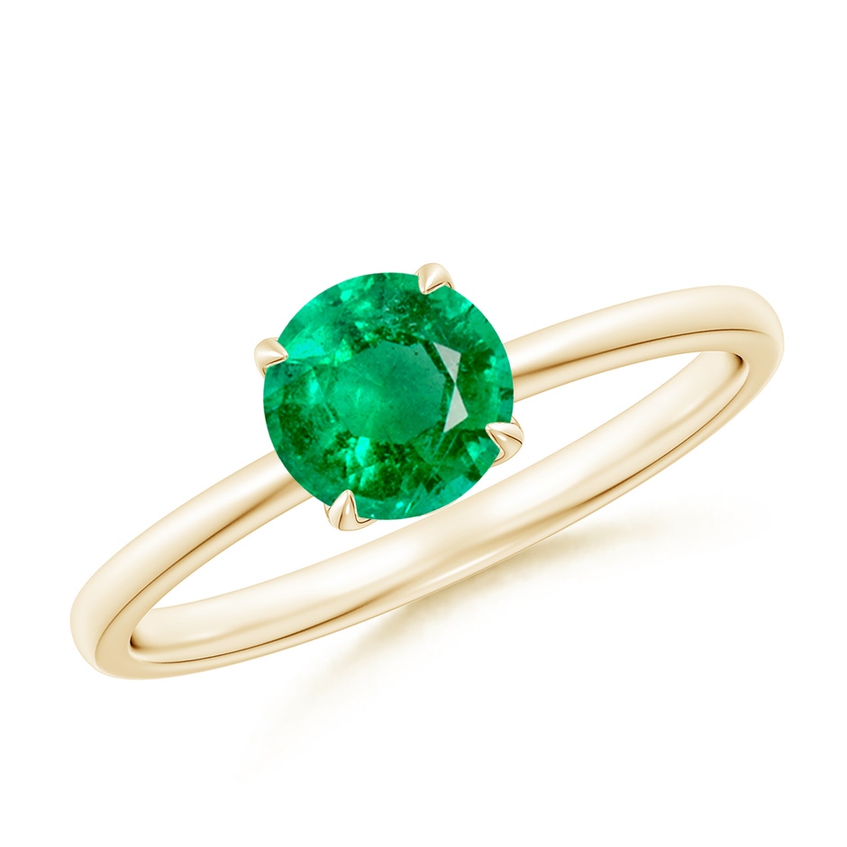 6mm AAA Solitaire Round Emerald Classic Engagement Ring in Yellow Gold 