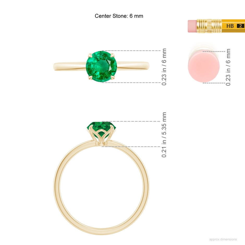 6mm AAA Solitaire Round Emerald Classic Engagement Ring in Yellow Gold ruler