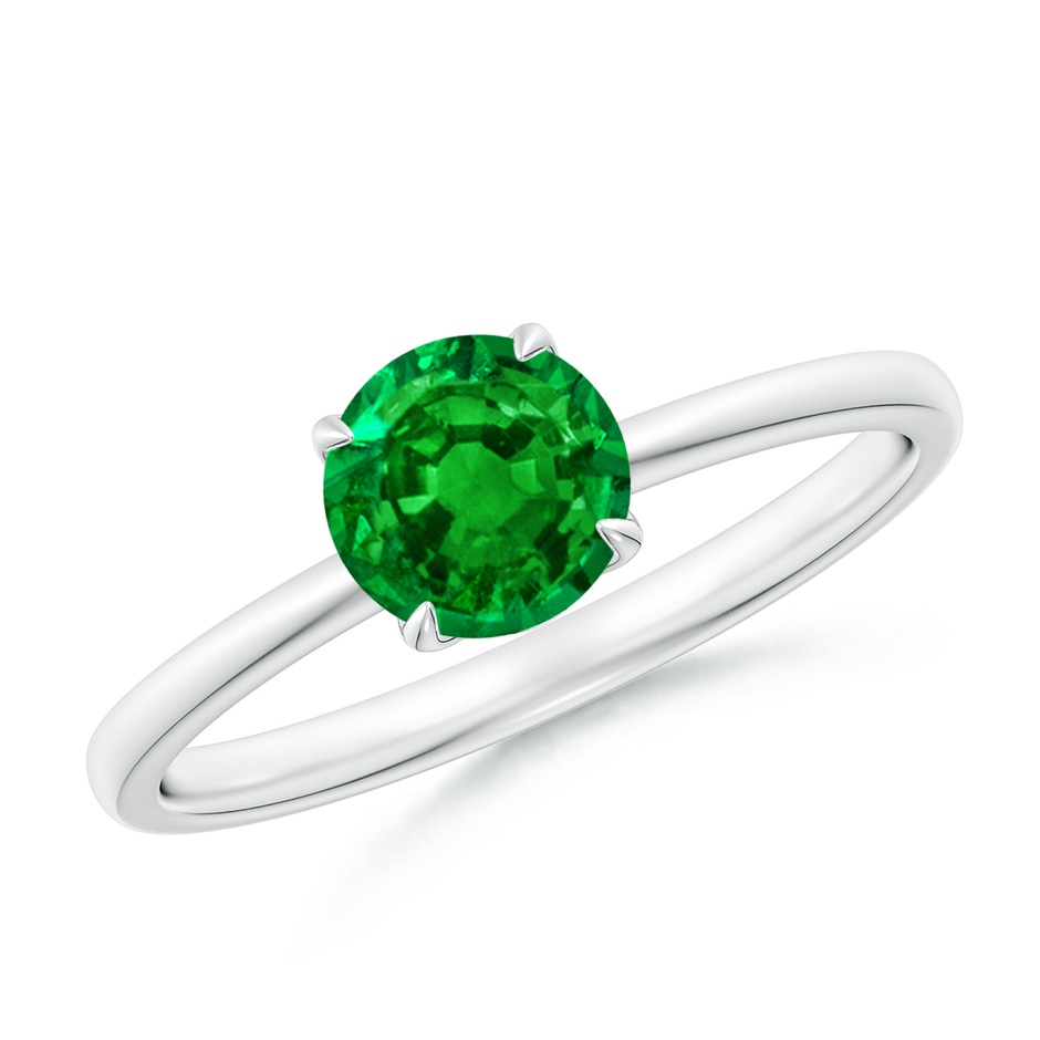 6mm AAAA Solitaire Round Emerald Classic Engagement Ring in P950 Platinum 