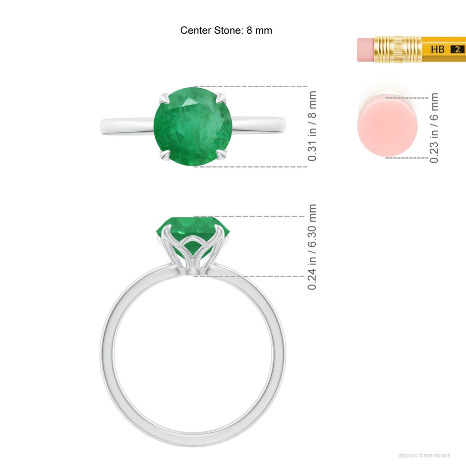 8mm A Solitaire Round Emerald Classic Engagement Ring in P950 Platinum ruler