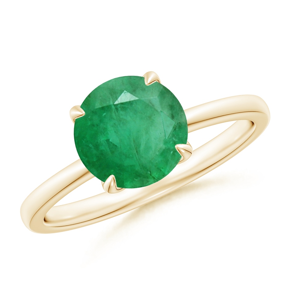 8mm A Solitaire Round Emerald Classic Engagement Ring in Yellow Gold 