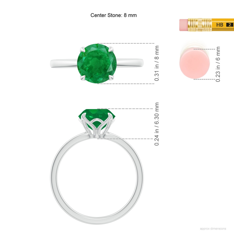8mm AA Solitaire Round Emerald Classic Engagement Ring in P950 Platinum ruler