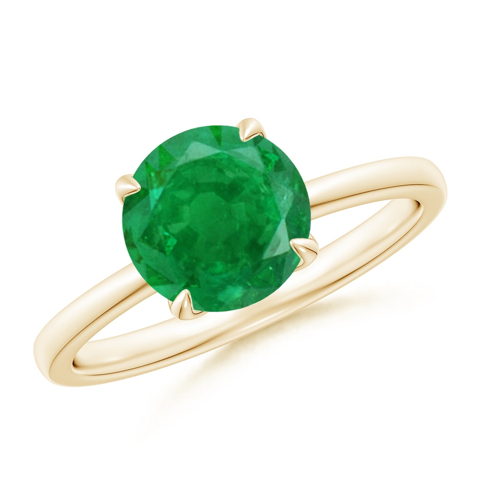 8mm AA Solitaire Round Emerald Classic Engagement Ring in Yellow Gold 