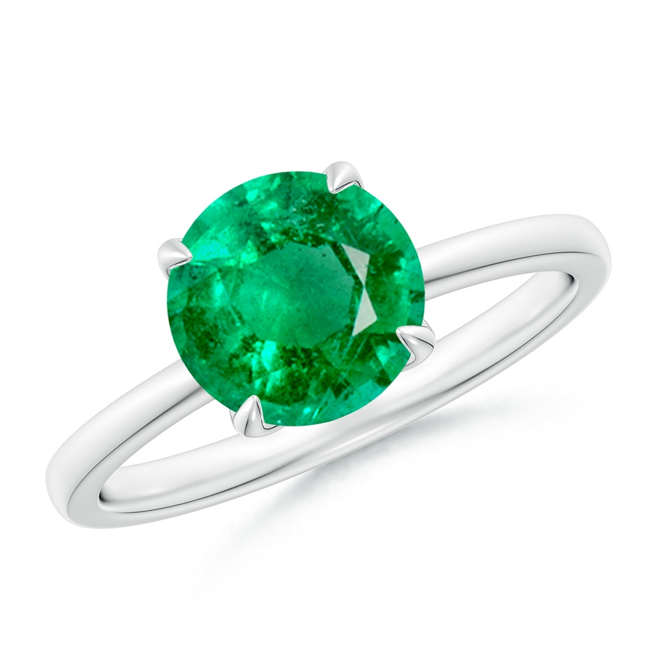 8mm AAA Solitaire Round Emerald Classic Engagement Ring in White Gold 