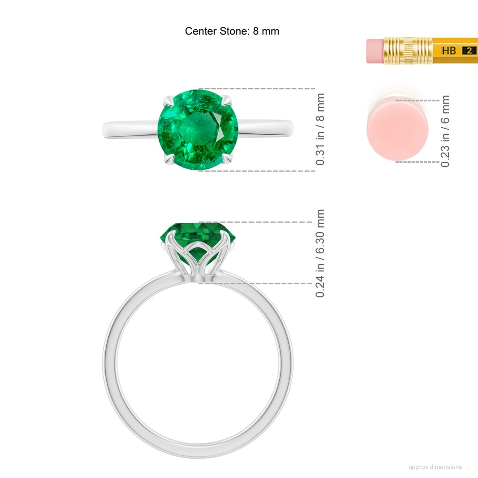 8mm AAA Solitaire Round Emerald Classic Engagement Ring in White Gold ruler