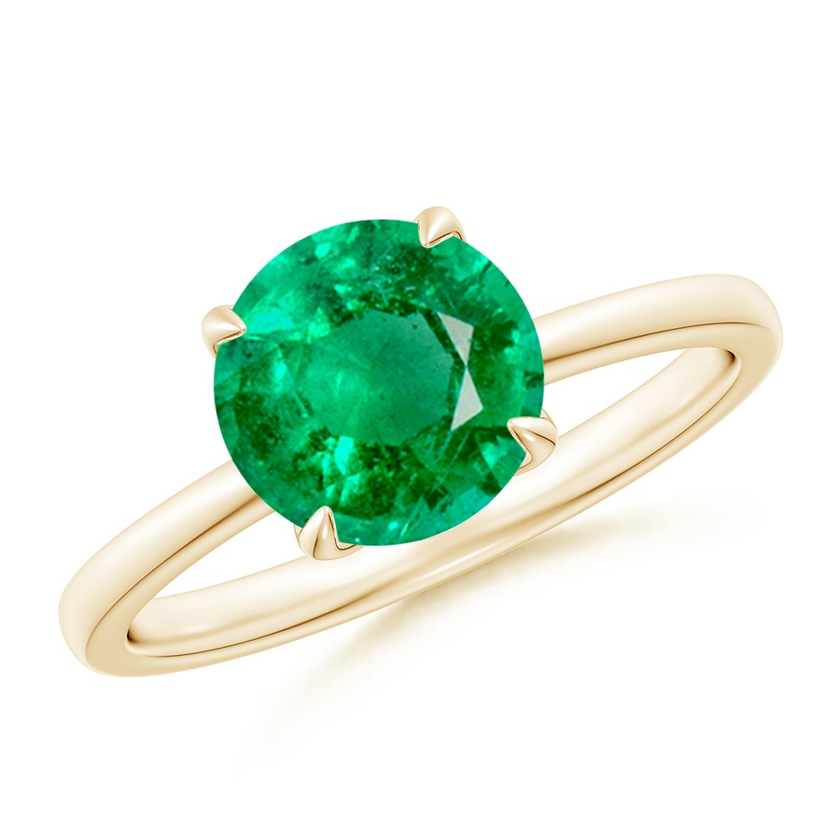 8mm AAA Solitaire Round Emerald Classic Engagement Ring in Yellow Gold 