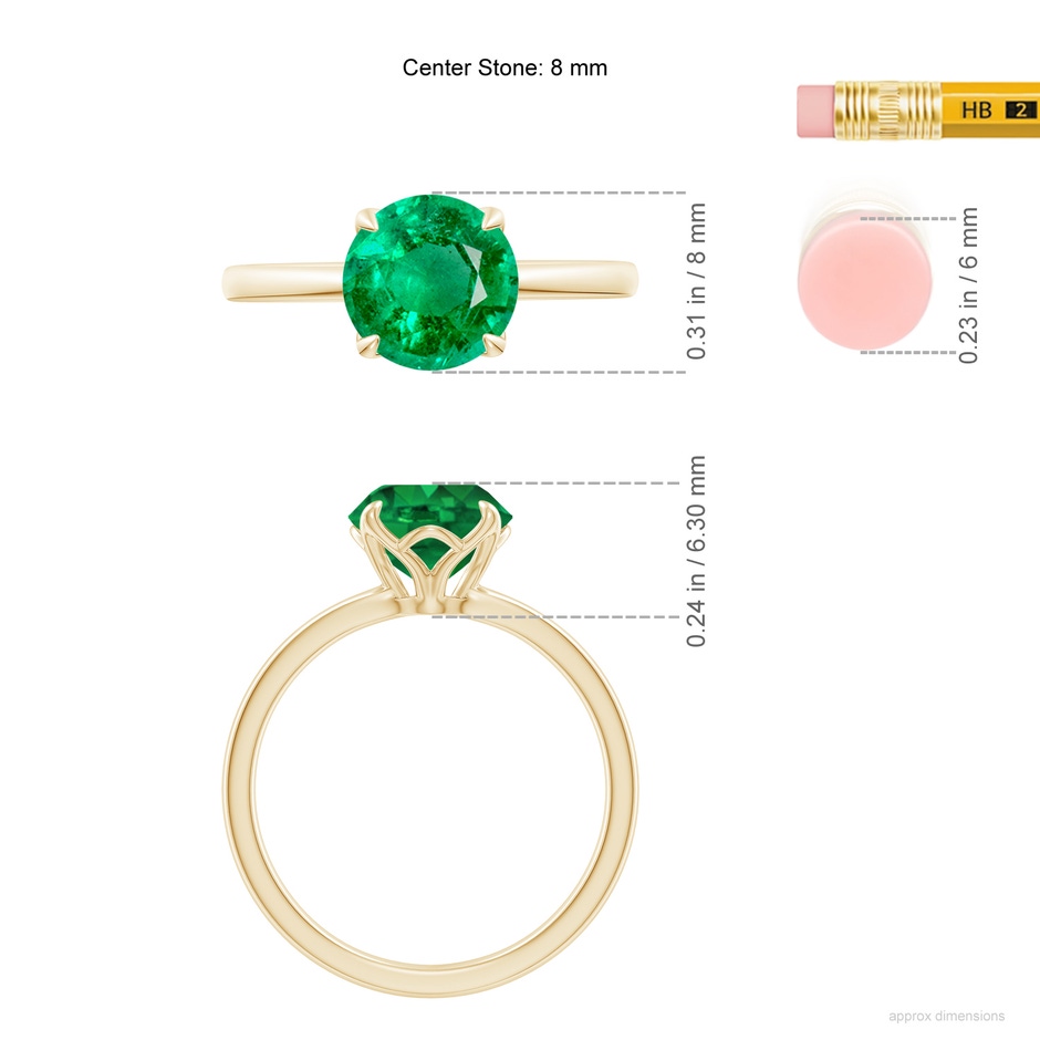 8mm AAA Solitaire Round Emerald Classic Engagement Ring in Yellow Gold ruler