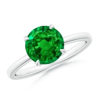 8mm AAAA Solitaire Round Emerald Classic Engagement Ring in White Gold