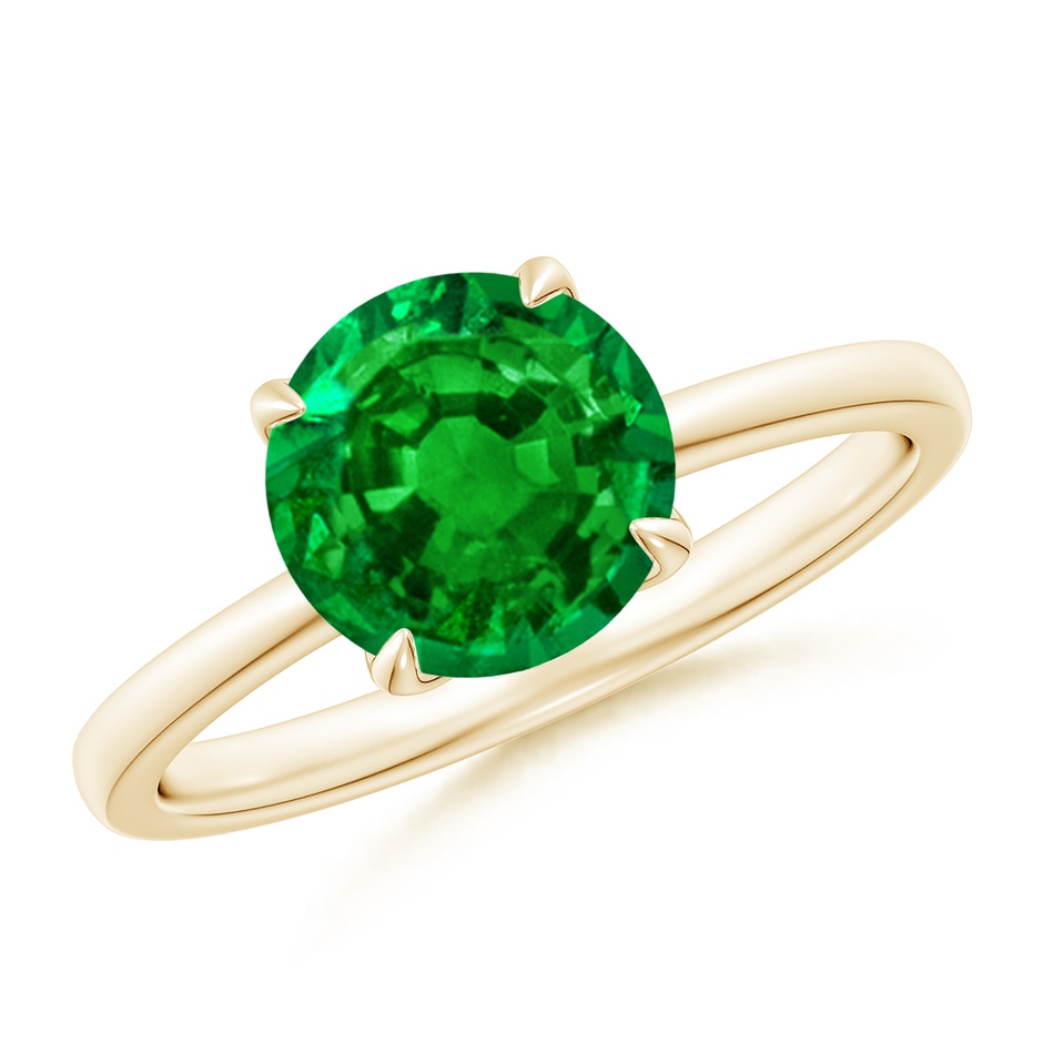 8mm AAAA Solitaire Round Emerald Classic Engagement Ring in Yellow Gold 