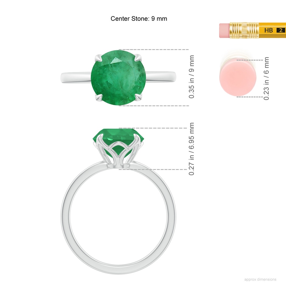 9mm A Solitaire Round Emerald Classic Engagement Ring in P950 Platinum ruler