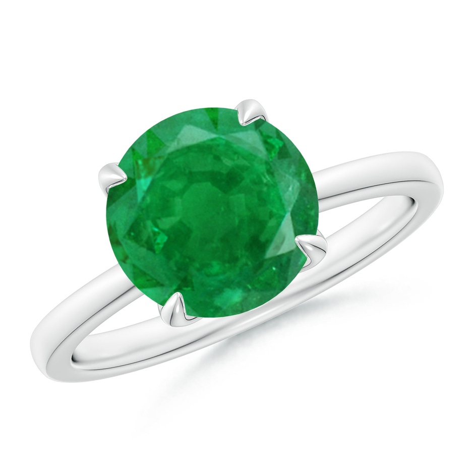 9mm AA Solitaire Round Emerald Classic Engagement Ring in White Gold 