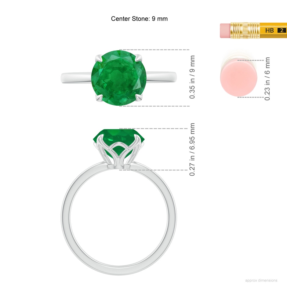 9mm AA Solitaire Round Emerald Classic Engagement Ring in White Gold ruler