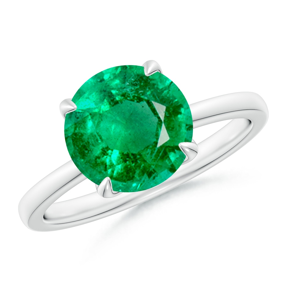 9mm AAA Solitaire Round Emerald Classic Engagement Ring in White Gold 