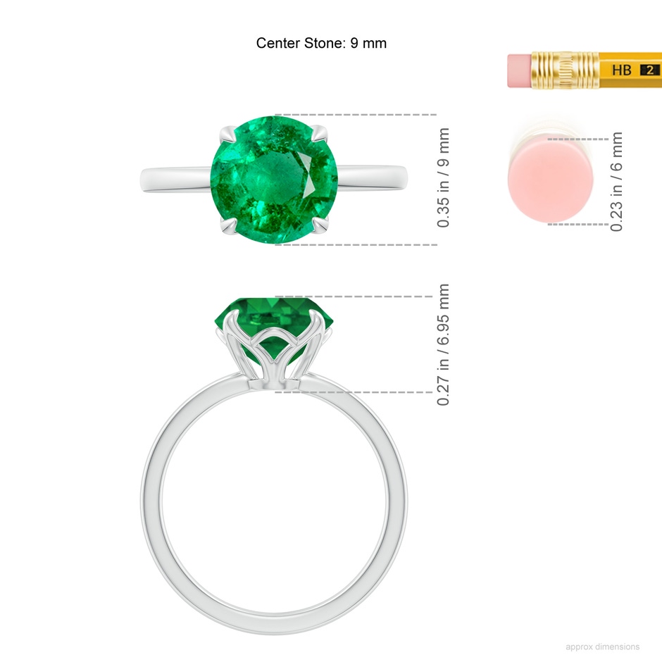 9mm AAA Solitaire Round Emerald Classic Engagement Ring in White Gold ruler