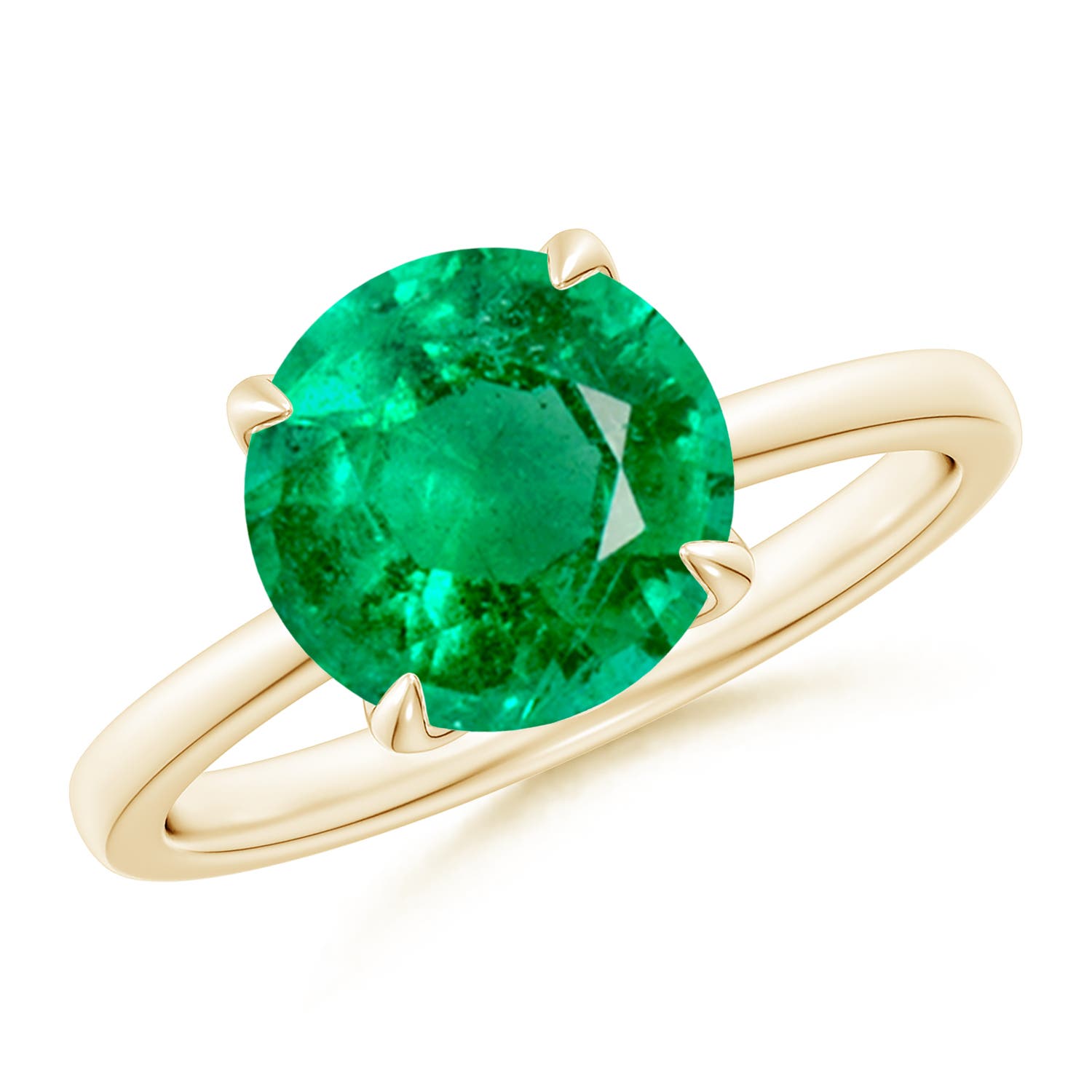 9mm AAA Solitaire Round Emerald Classic Engagement Ring in Yellow Gold