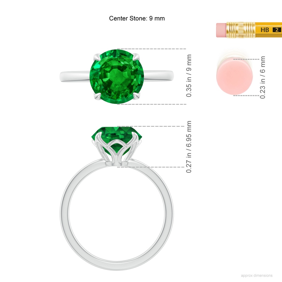 9mm AAAA Solitaire Round Emerald Classic Engagement Ring in 18K White Gold ruler