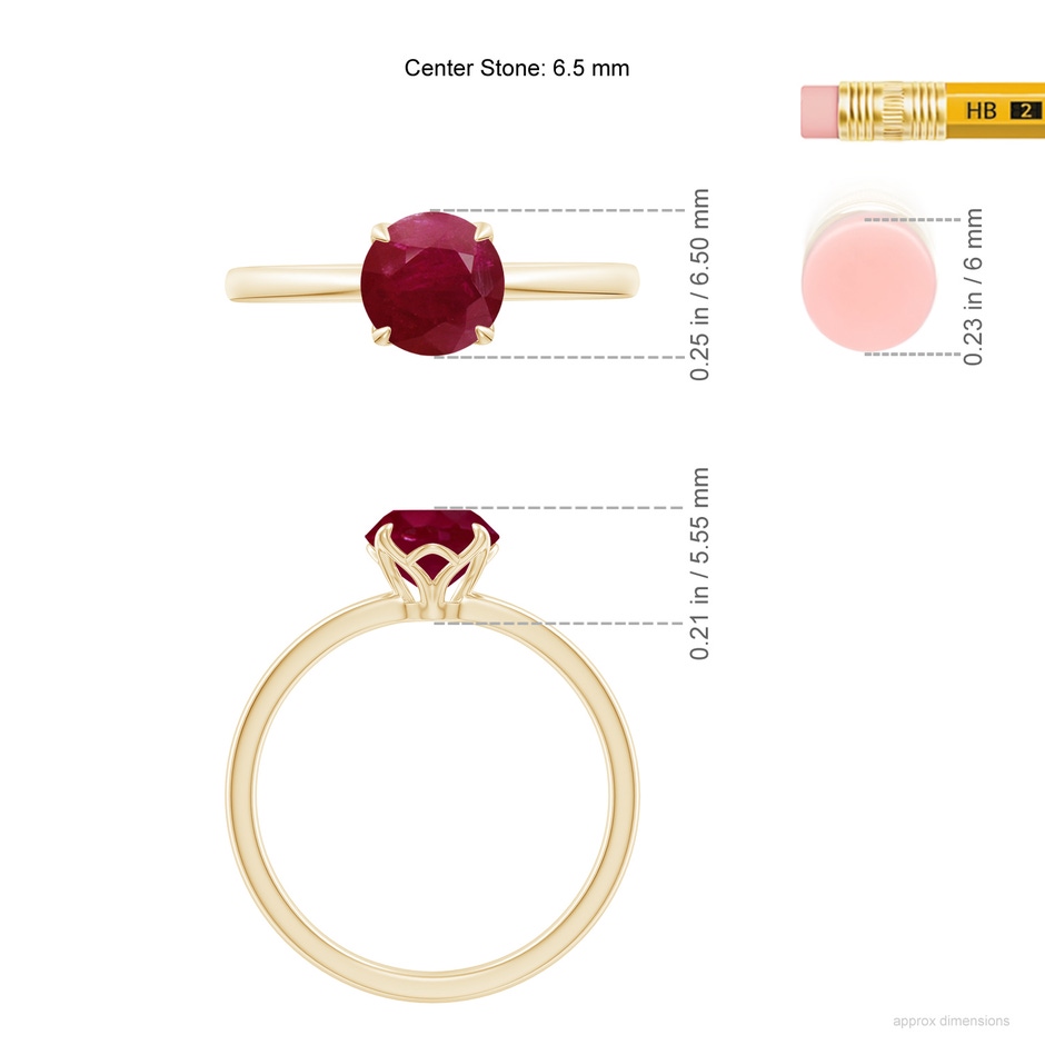 6.5mm A Solitaire Round Ruby Classic Engagement Ring in Yellow Gold ruler