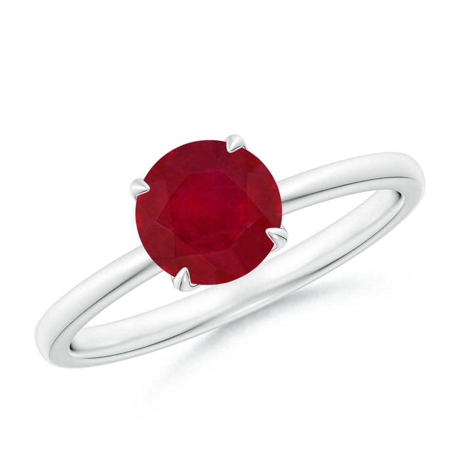 6.5mm AA Solitaire Round Ruby Classic Engagement Ring in White Gold 