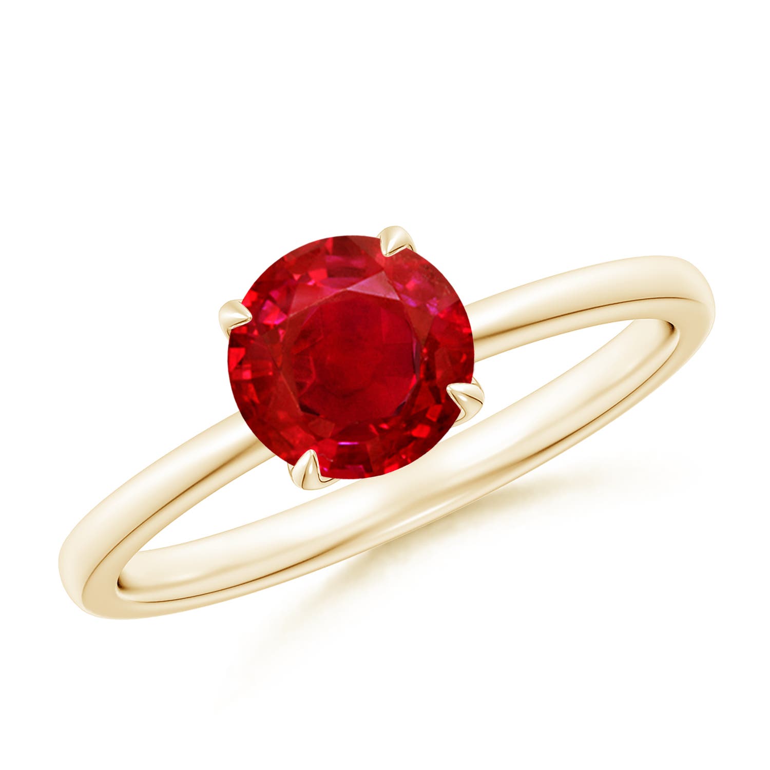 6.5mm AAA Solitaire Round Ruby Classic Engagement Ring in 18K Yellow Gold