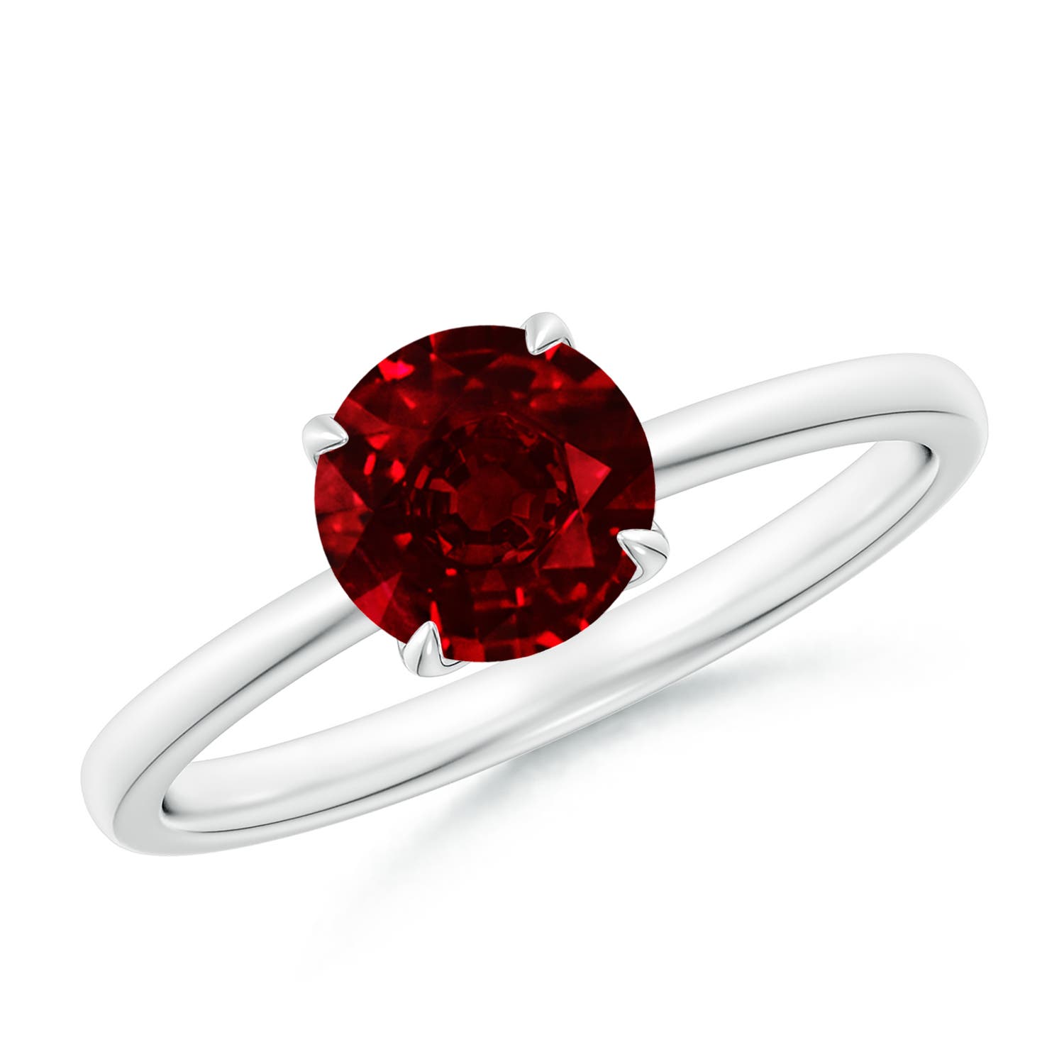6.5mm AAAA Solitaire Round Ruby Classic Engagement Ring in P950 Platinum