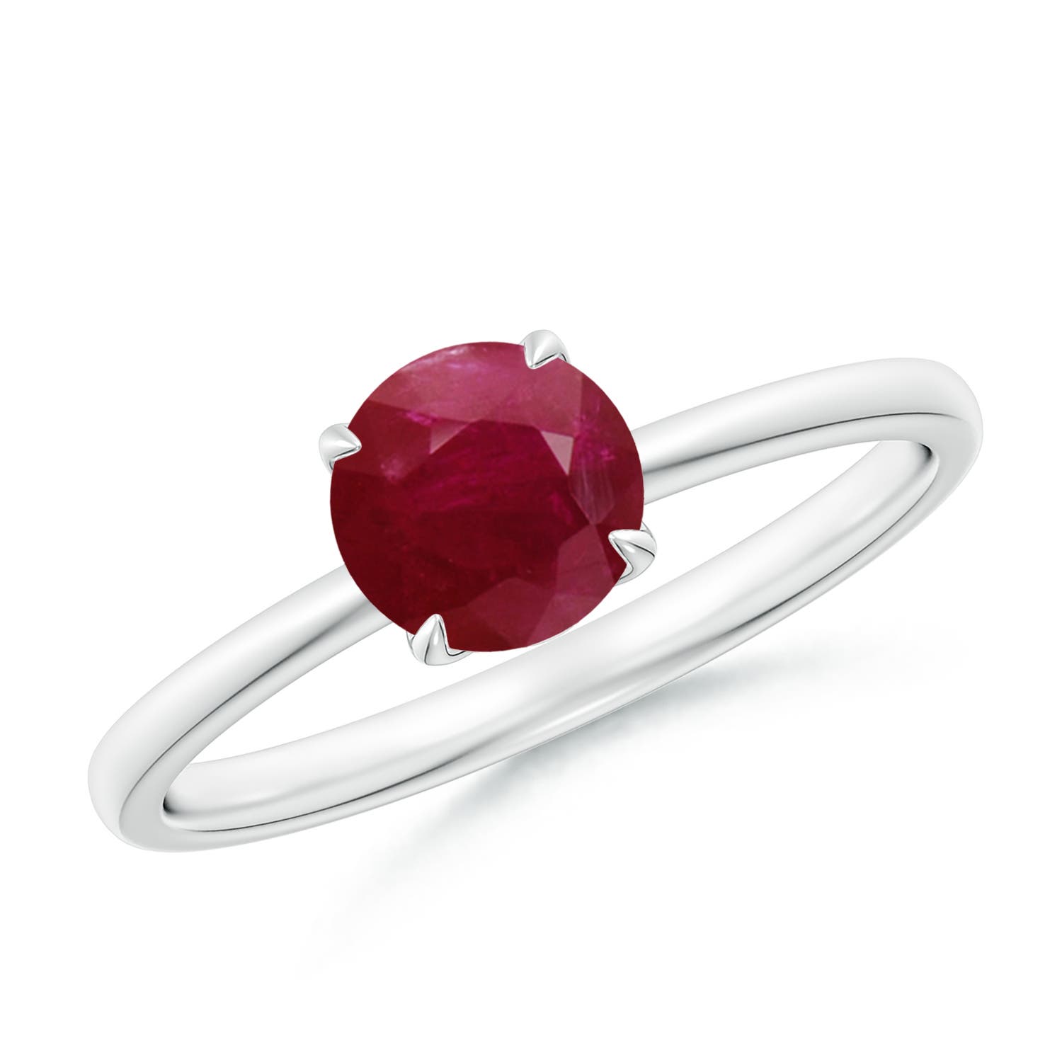 6mm A Solitaire Round Ruby Classic Engagement Ring in 18K White Gold