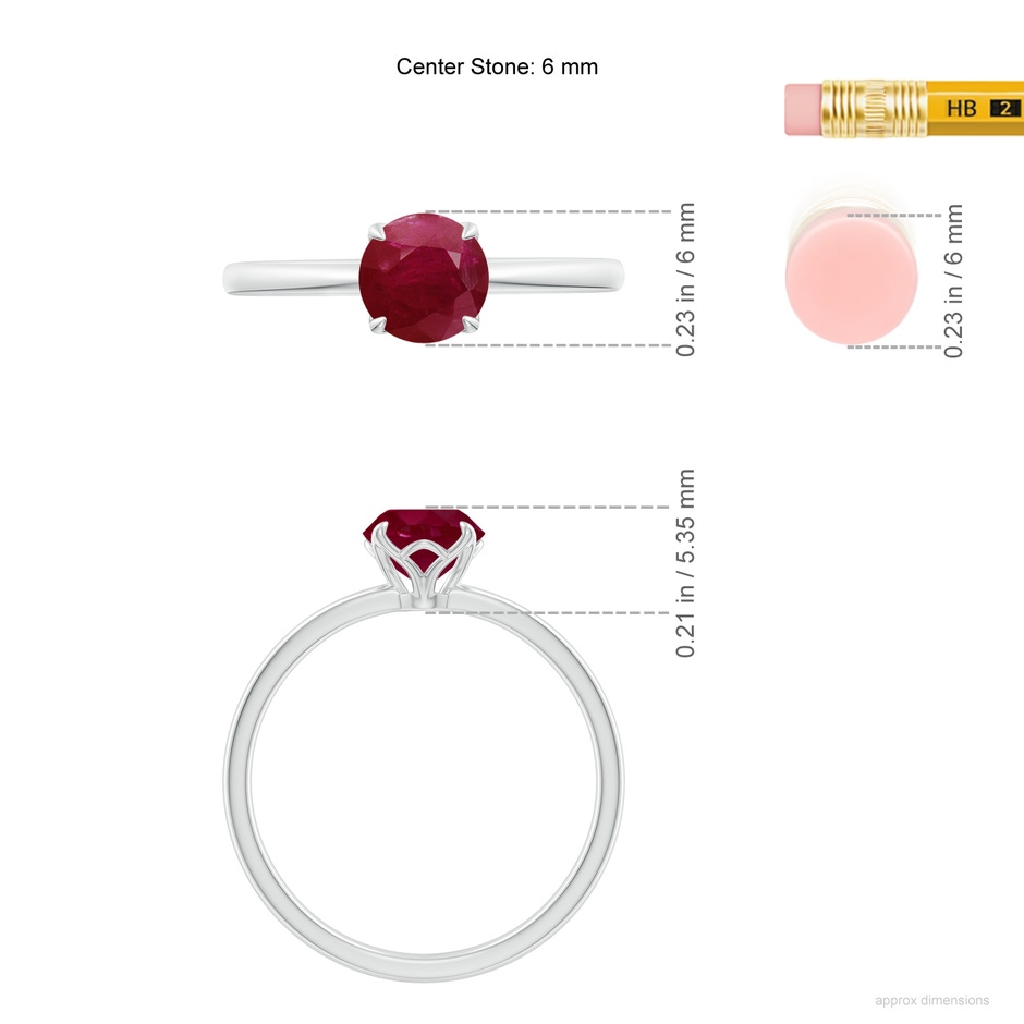 6mm A Solitaire Round Ruby Classic Engagement Ring in P950 Platinum ruler