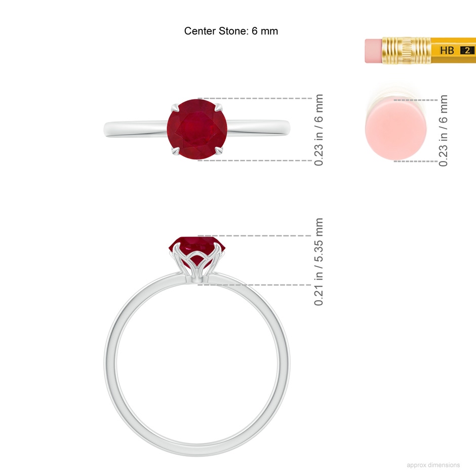 6mm AA Solitaire Round Ruby Classic Engagement Ring in P950 Platinum ruler