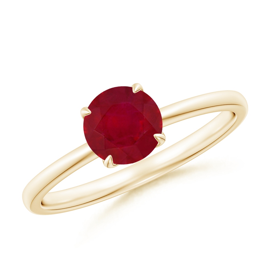 6mm AA Solitaire Round Ruby Classic Engagement Ring in Yellow Gold 
