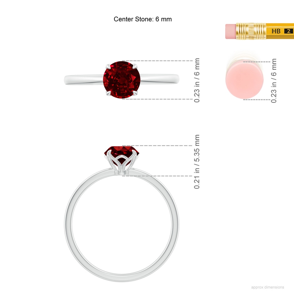 6mm AAAA Solitaire Round Ruby Classic Engagement Ring in White Gold ruler