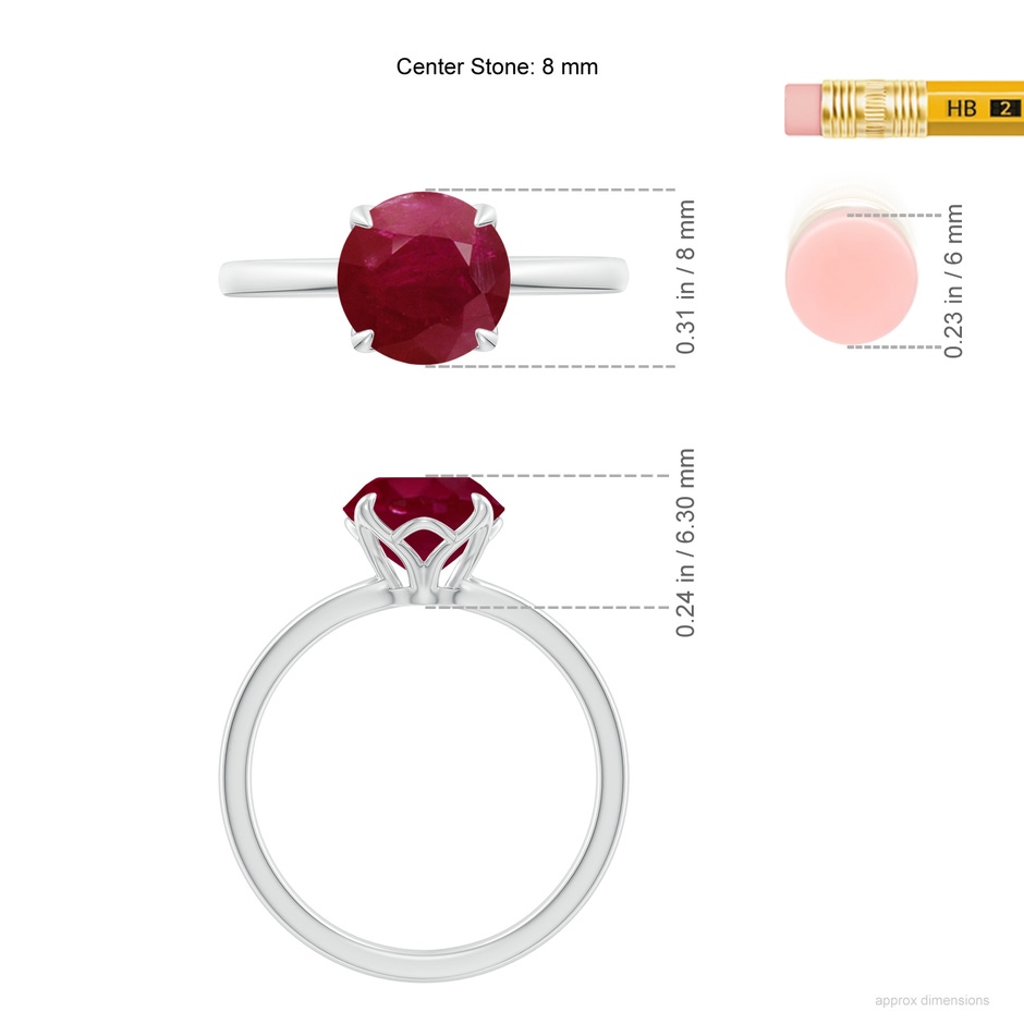 8mm A Solitaire Round Ruby Classic Engagement Ring in P950 Platinum ruler