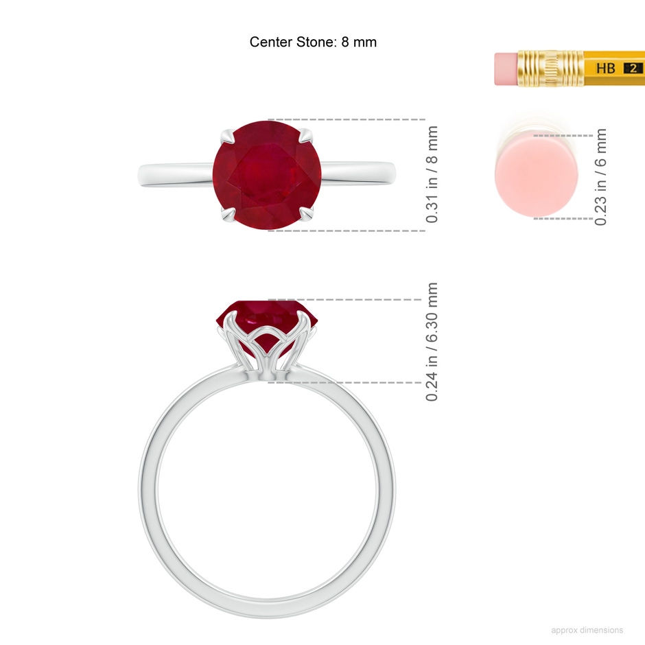 8mm AA Solitaire Round Ruby Classic Engagement Ring in P950 Platinum ruler