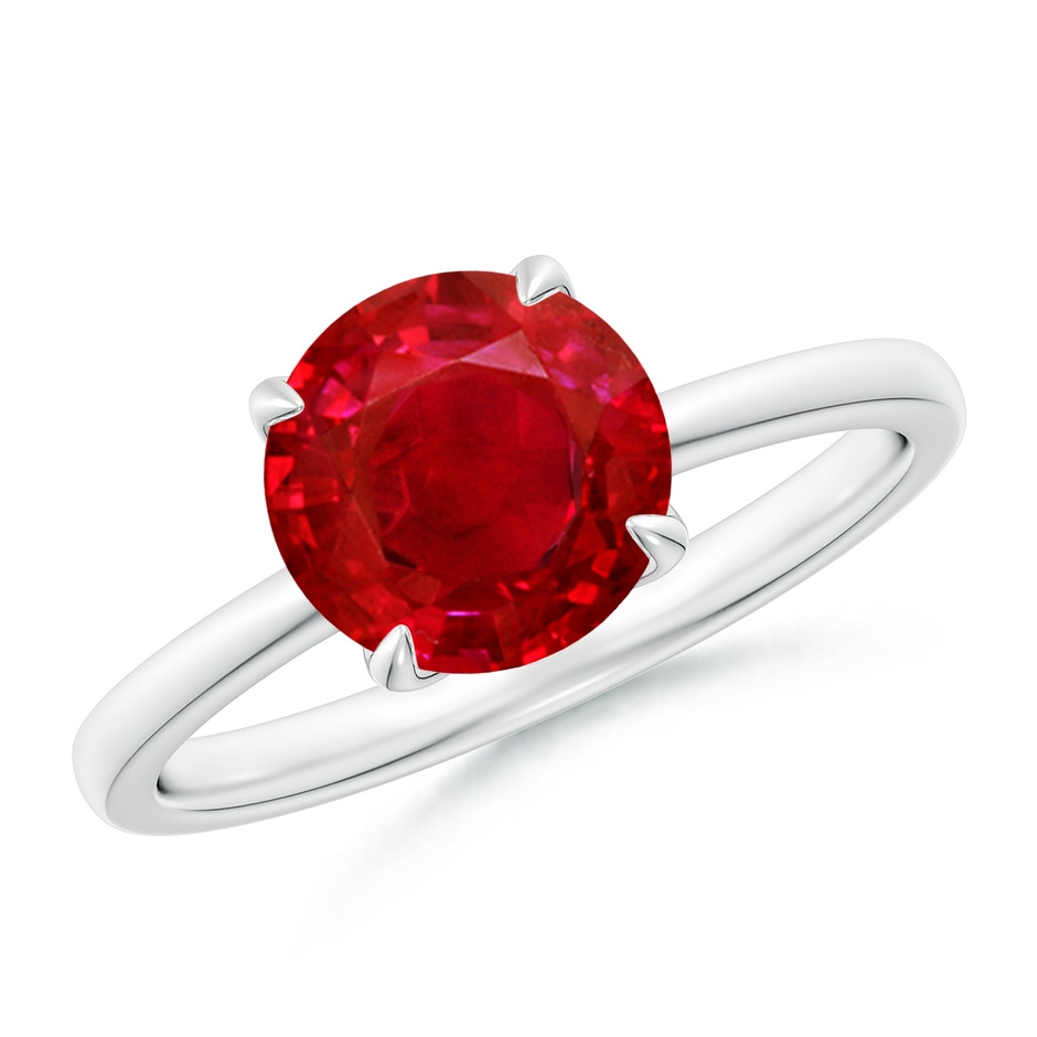 8mm AAA Solitaire Round Ruby Classic Engagement Ring in White Gold 