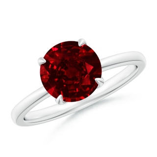 8mm AAAA Solitaire Round Ruby Classic Engagement Ring in 18K White Gold