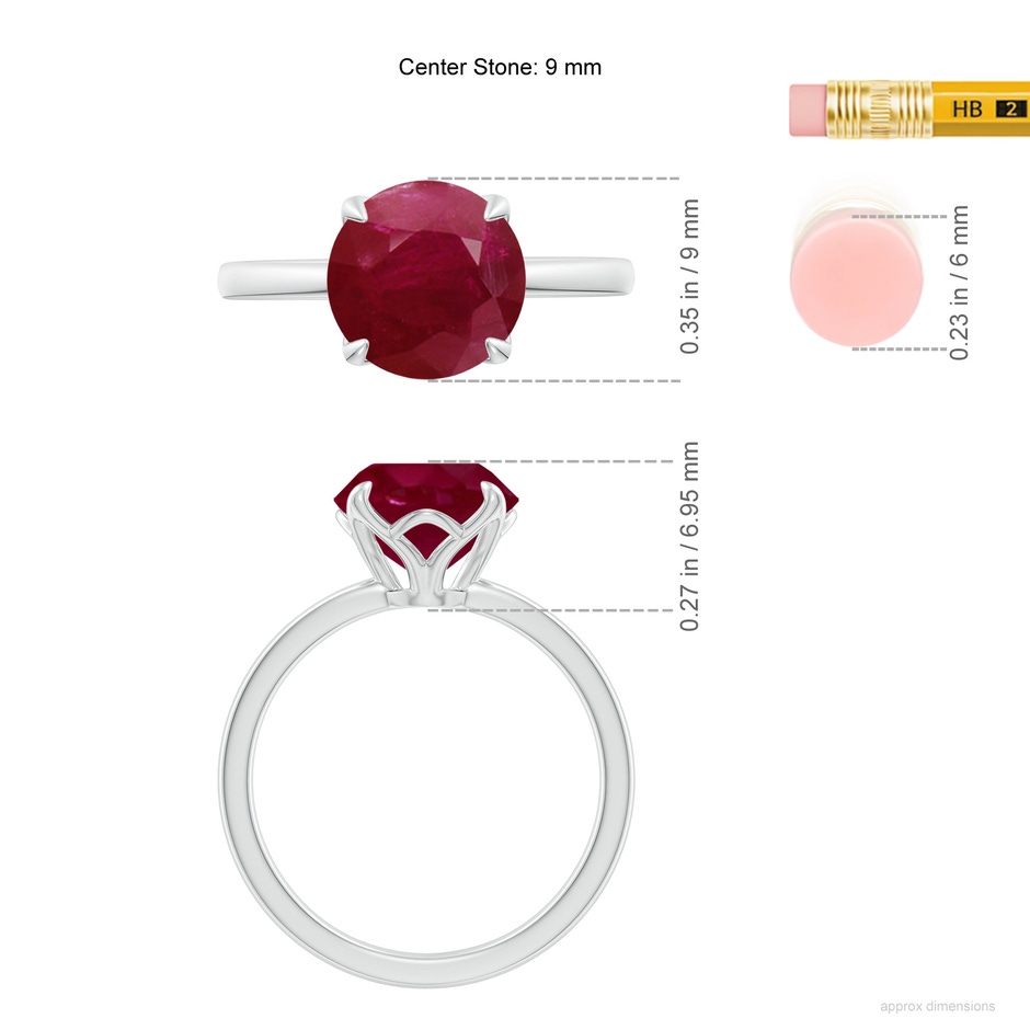 9mm A Solitaire Round Ruby Classic Engagement Ring in P950 Platinum ruler