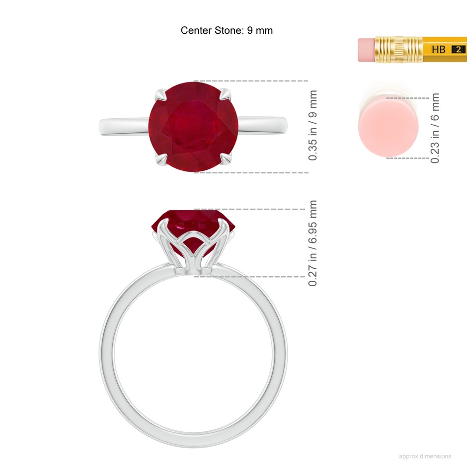 9mm AA Solitaire Round Ruby Classic Engagement Ring in P950 Platinum ruler