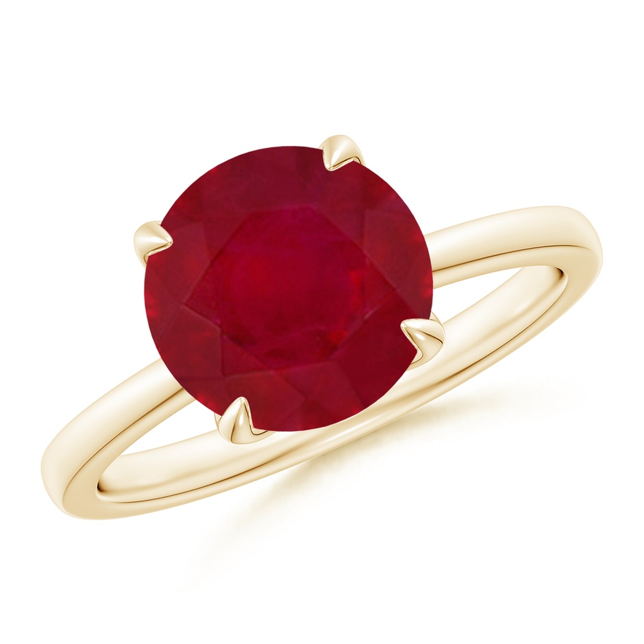 9mm AA Solitaire Round Ruby Classic Engagement Ring in Yellow Gold 