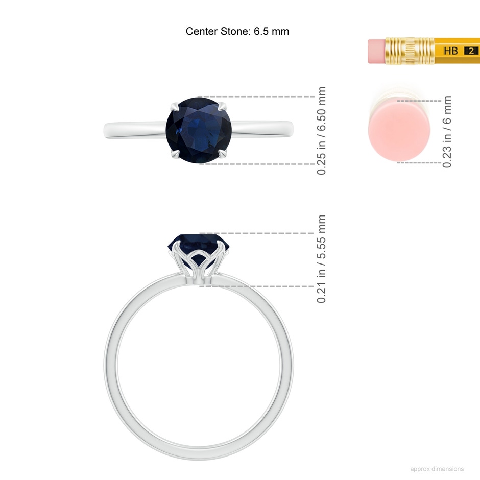 6.5mm A Solitaire Round Blue Sapphire Classic Engagement Ring in P950 Platinum ruler