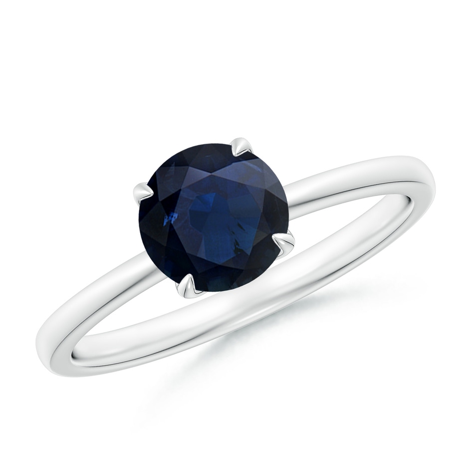 6.5mm A Solitaire Round Blue Sapphire Classic Engagement Ring in White Gold 