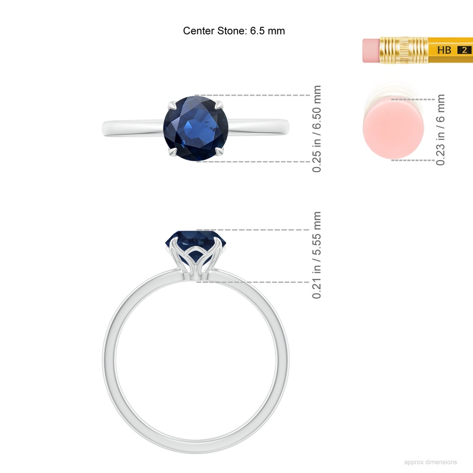 6.5mm AA Solitaire Round Blue Sapphire Classic Engagement Ring in P950 Platinum ruler
