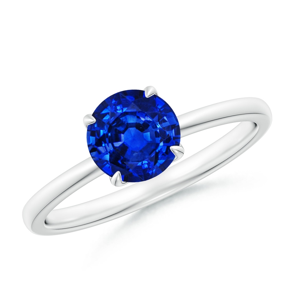 6.5mm AAAA Solitaire Round Blue Sapphire Classic Engagement Ring in White Gold 