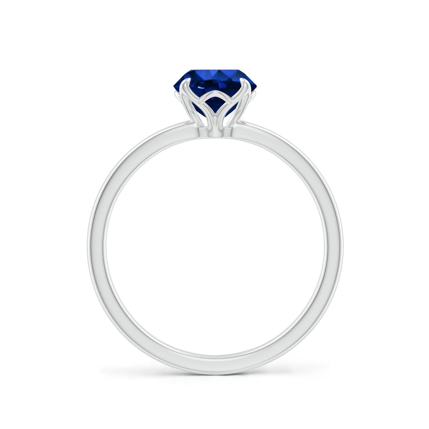6.5mm AAAA Solitaire Round Blue Sapphire Classic Engagement Ring in White Gold